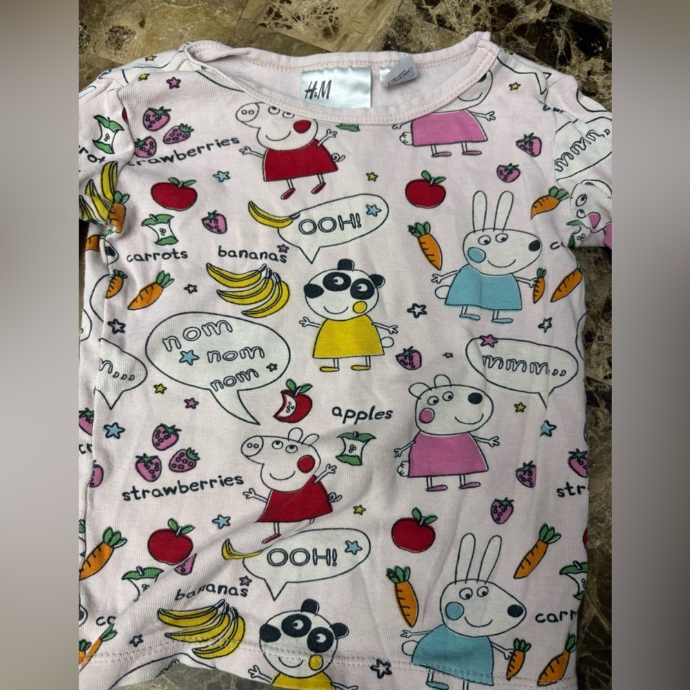H&M Pink Bunny & Fruit Print Kids Pajama Set - Picture 3 of 6